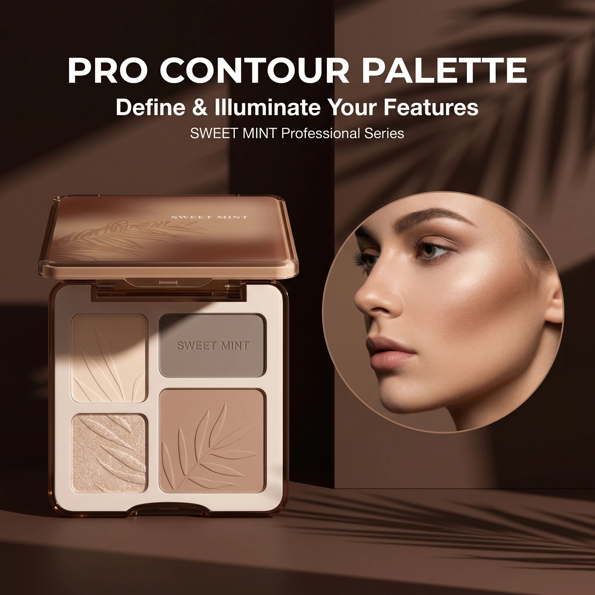 Palette de contour 4 couleurs Sweetmint, surligneur et contour intégrés, texture fine, facile à estomper, convient aux débutants