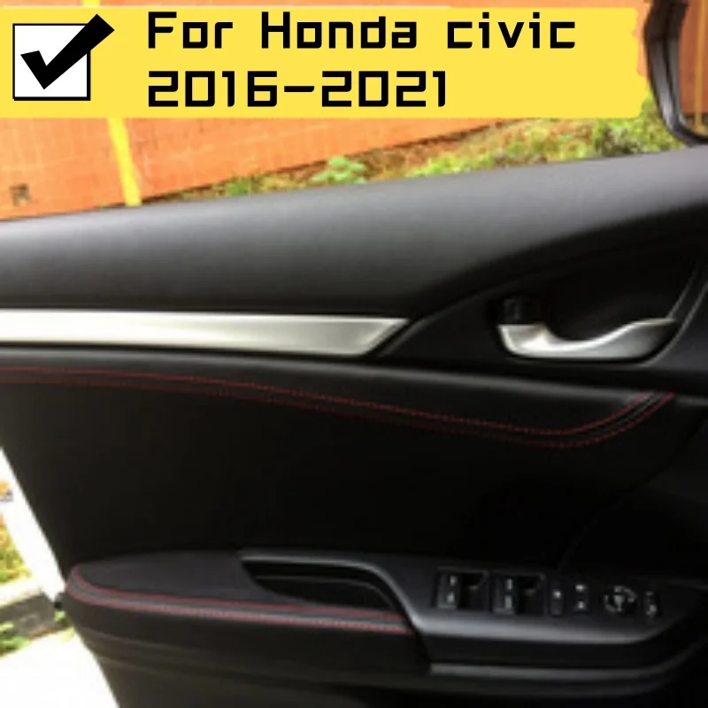 

4 Doors Car Black Microfiber Leather Armrest Cover Auto Interior For Honda civic 2016 2017 2018-2021 Door Armrest Panel Cover