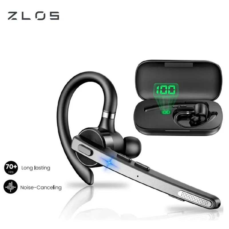 

ZLOS G9 Wireless Bluetooth Headset with ENC Noise Cancelling Adjustable Earhook HIFI Stereo Sound One Button Mute for Calls