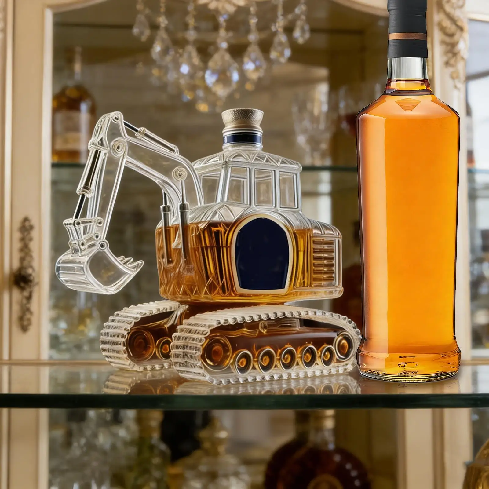 Creative Excavator Figurine Glass Liquor Decanter Clear Whisky Bottle Home Bar Tabletop Ornament Decor Special Gift for Drink