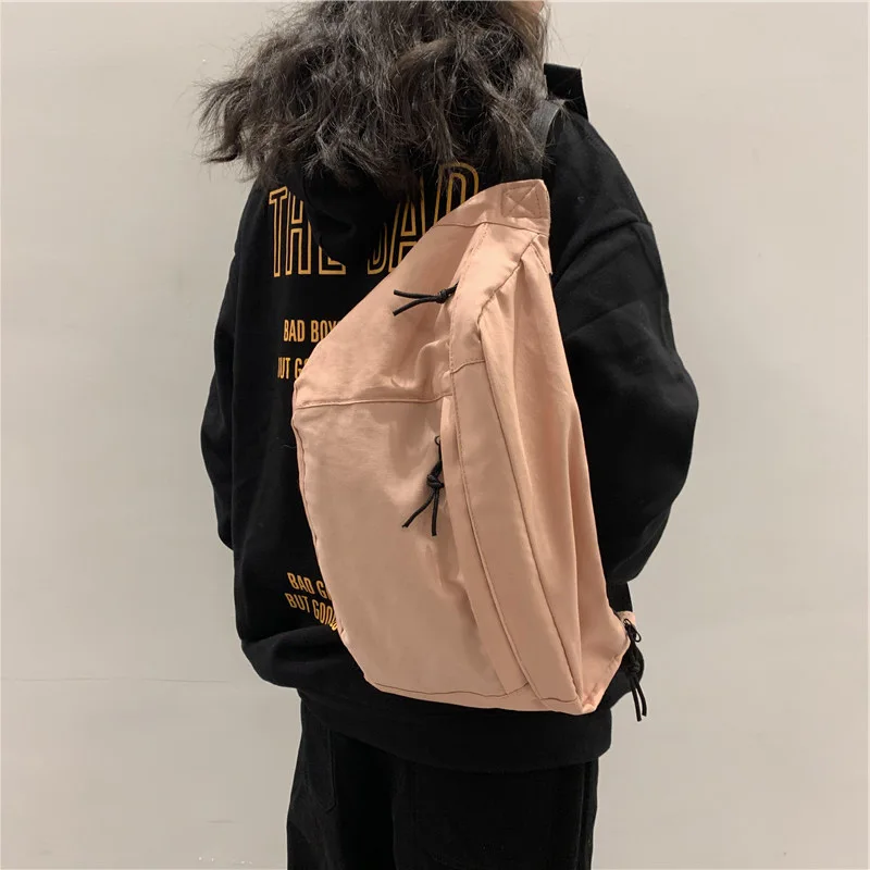 Teenager Boy Chest Bags Fashion Pure Color Large Capacity Harajuky Shoulder Bag Crossbody Trendy Casual Sport Belt Waist Bag Men