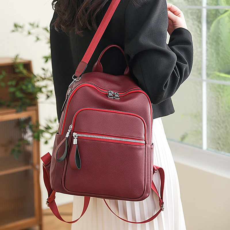 Imagem -03 - Couro Mochila Feminina Grande Capacidade de Viagem Mochilas Moda Bolsas de Escola Bolsas de Ombro para as Mulheres 2023 Novo Alta Qualidade