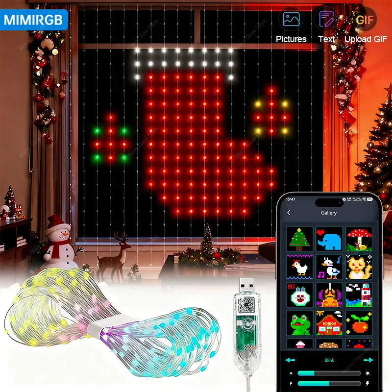 400LEDs Smart Colorful LED Window Curtain Lights IP67 RGB LED APP Control DIY Text and Pattern Fairy Lights for Christmas
