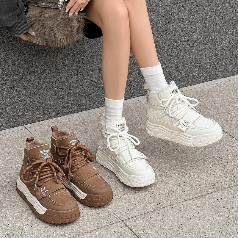

Thick Bottomed Warm Winter Snow Boots High Top Cotton Lined Rubber Outsole round Toe Casual Style Women's Fashion Boots