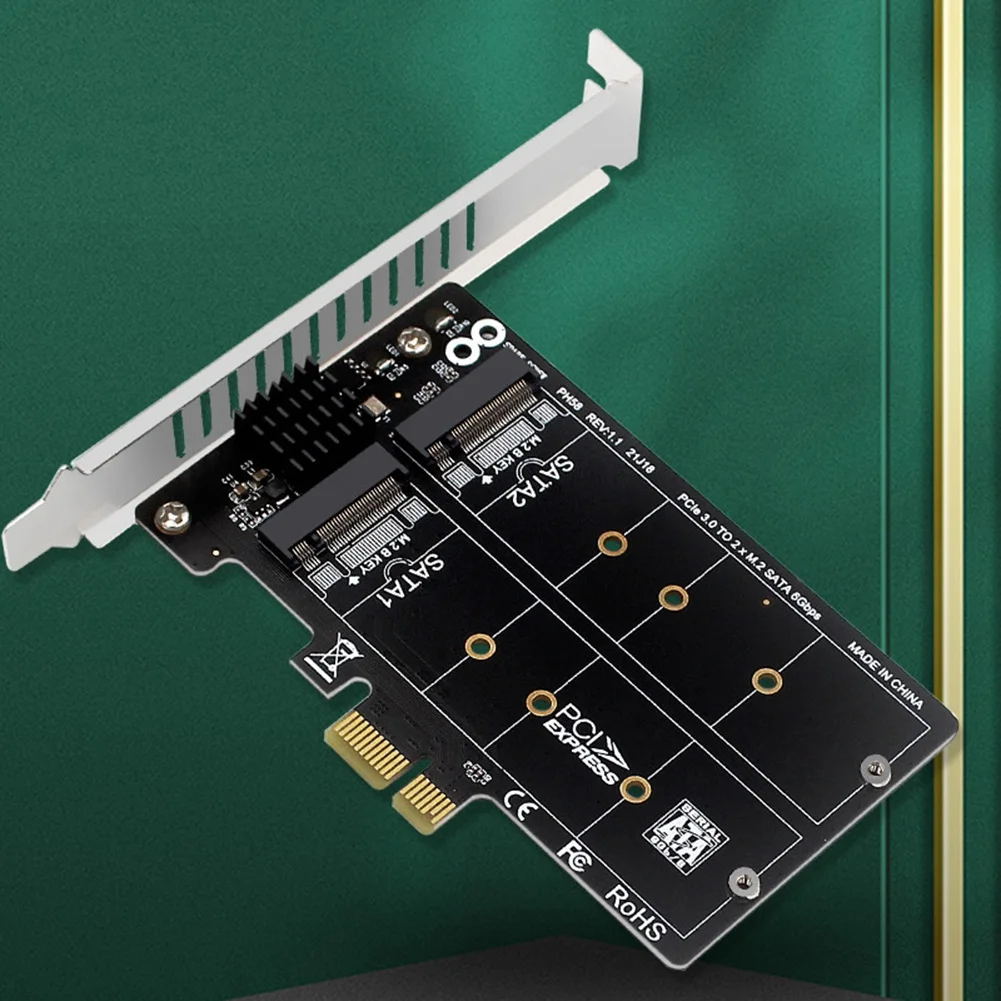 AY14 -PH58 2 X M2 SATA To PCIE Adapter Card Double Disc Display Card RAID Splitter Expansion Card Pcie X1 To NGFF M2 SATA SSD