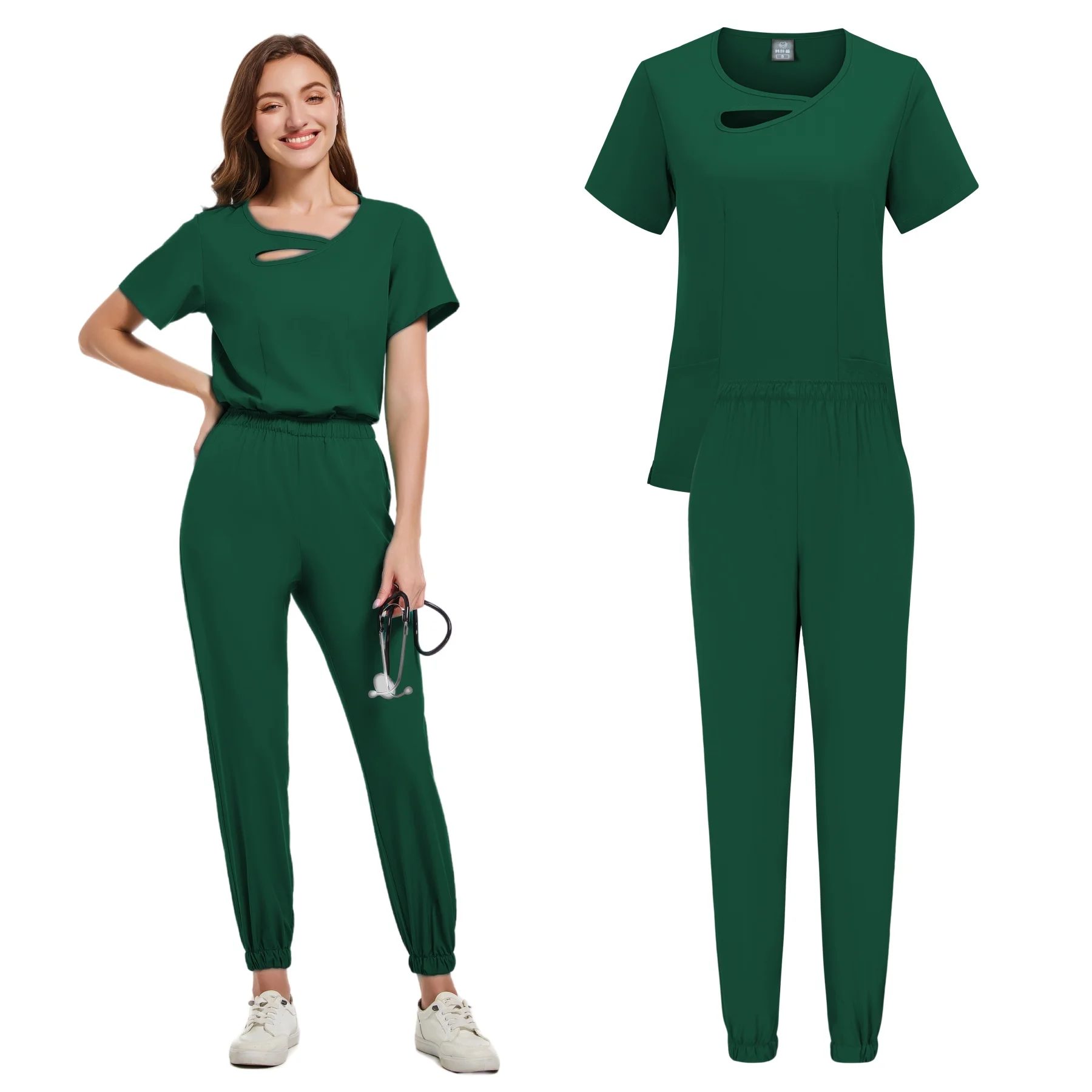 Stretch Scrub Top e Calças Conjunto, Uniformes Médicos, Uniforme de enfermeira, Médico Cirurgia Macacão, Salão de beleza Workwear, Novo