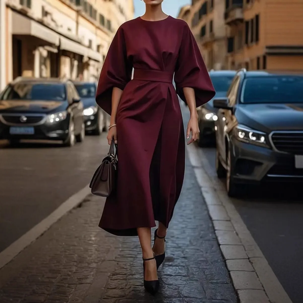 Ele couleur Pure agitant la taille Dr décontracté chauve-souris Sve Long Dr pour les femmes trajet Sle Polyester tissu autre matériau