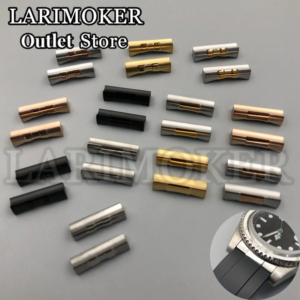 LARIMOKER End Links 20mm 2pcs Curved End Stainless Steel for Rubber Watch Band Seamless Connection Watchband Adapter