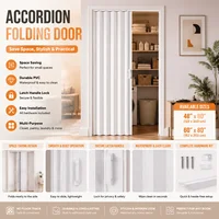 Accordion Door 48x80in/60x80in PVC Folding Door for Interior Single or Bifold Closet with Latch Handle Lock & Mounting Hardware