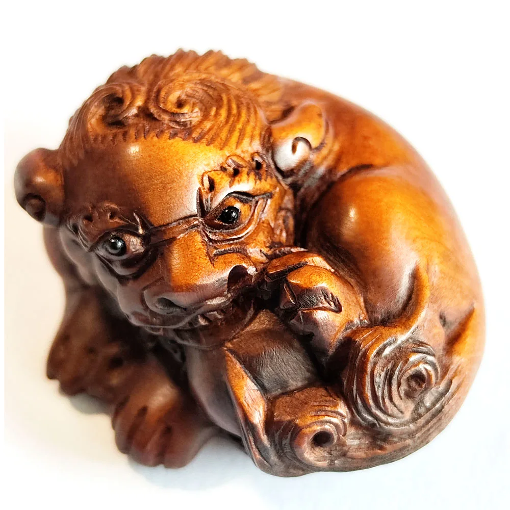 

Y8500 - 2 "резная вручную японская клюшка Netsuke : Pi Xiu Baby Dragon Foo Dog Lion