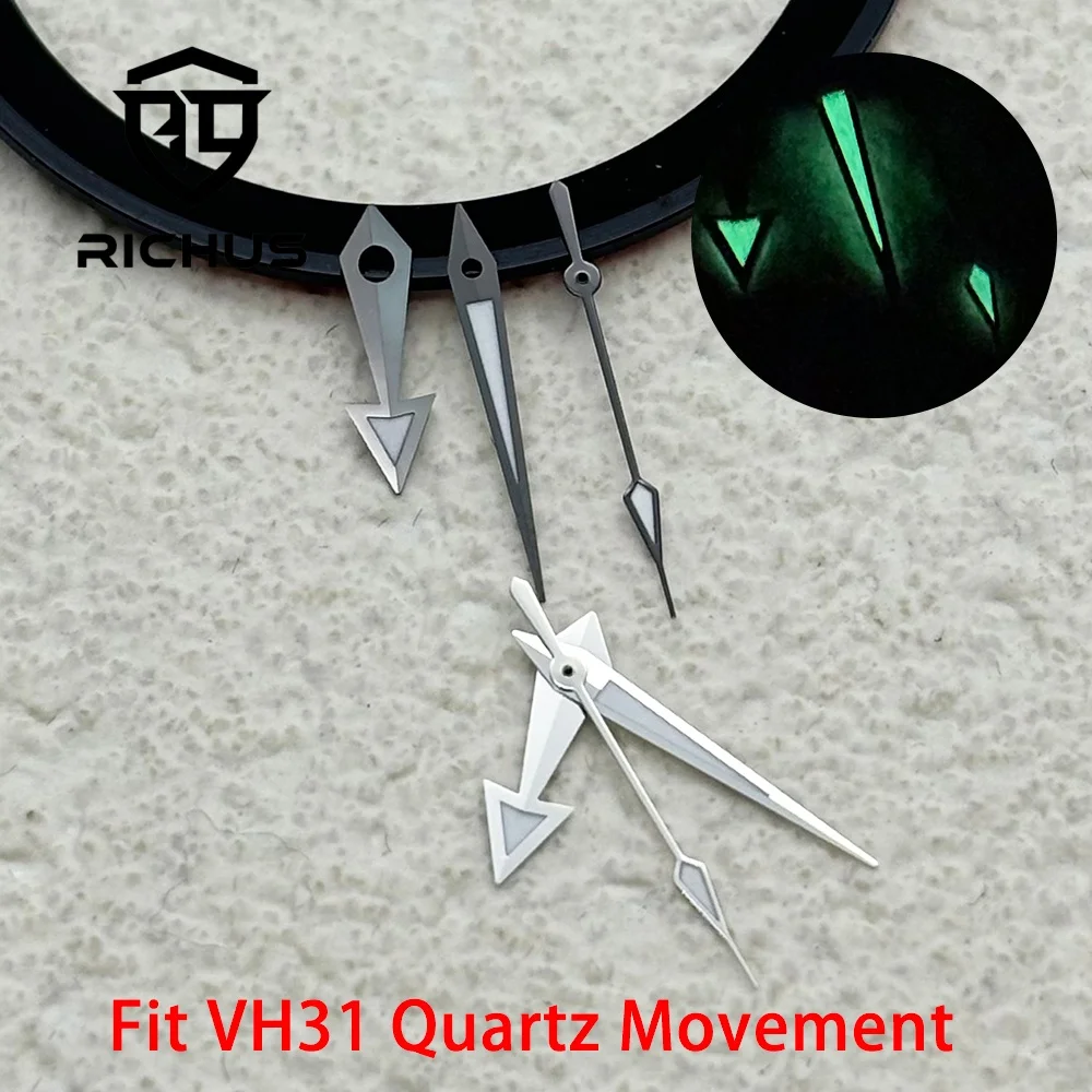RICHUS Green Luminous VH31 Quartz Watch Hands Gun Silver Compatible with VH31 Quartz Movement Watch Repair Part