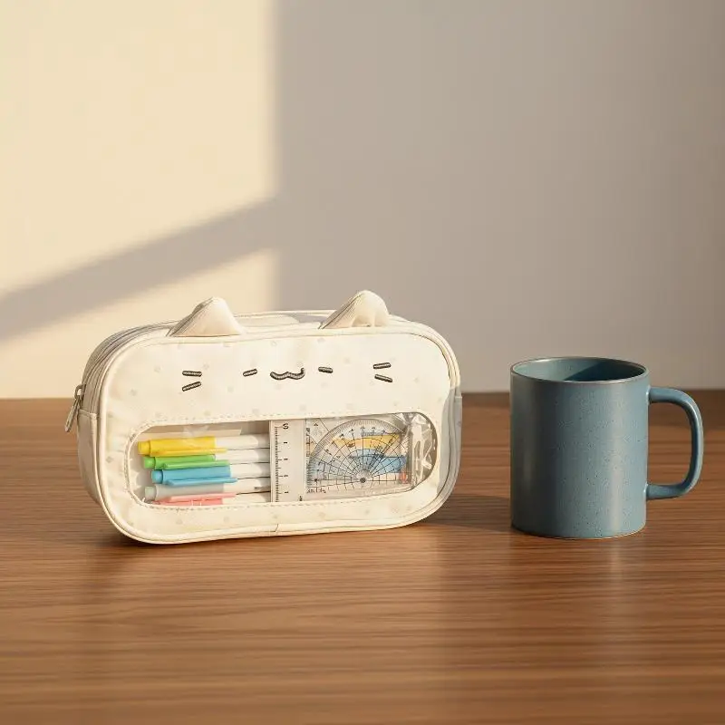 Cute and Functional Kitten Stationery Bag with Clear Window and Wave Points