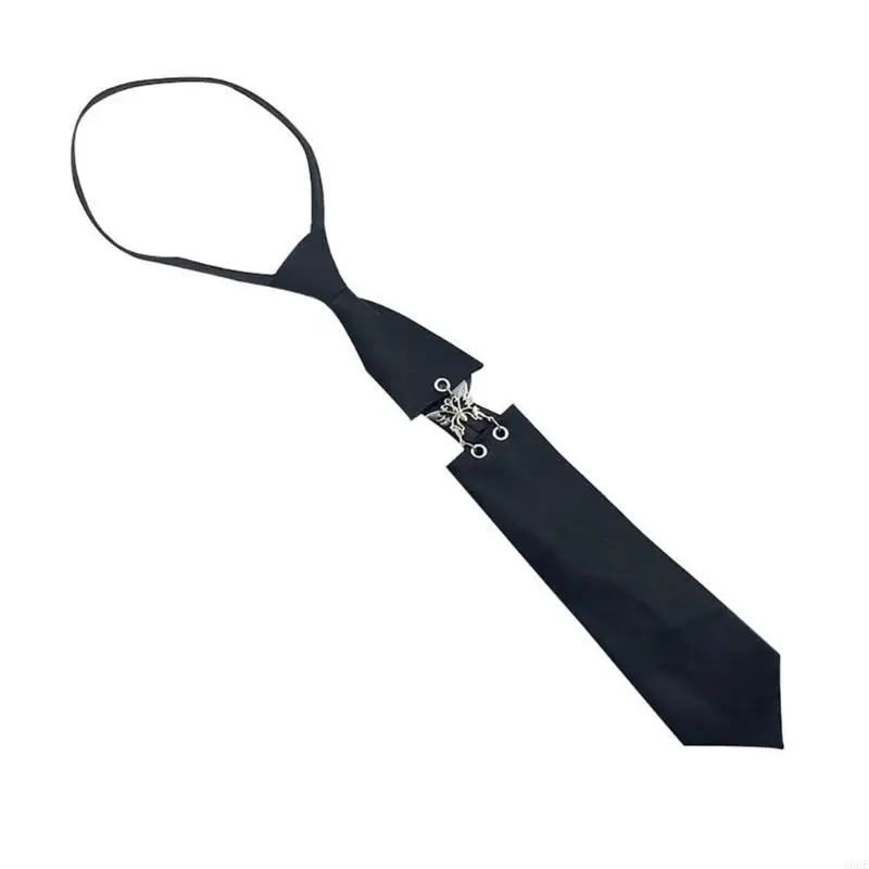 Metal Butterfly Linked Black Ties with Adjustable Length School Uniform Vintage Elegant Pre Tied Necktie for Women Men 