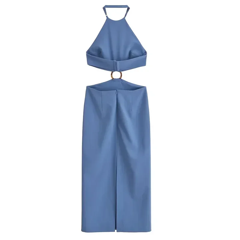 TRAF Female Dress Off Shoulder Halter Neck Midi Dress Cut Out Long Dresses For Women Woman Summer Backless Sexy Party Dresses