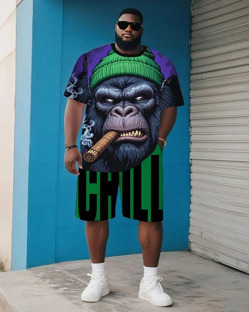 

Big & Tall S-9XL Men's Plus Size Hip-Hop Short-Sleeved T-Shirt Shorts Two-Piece Set