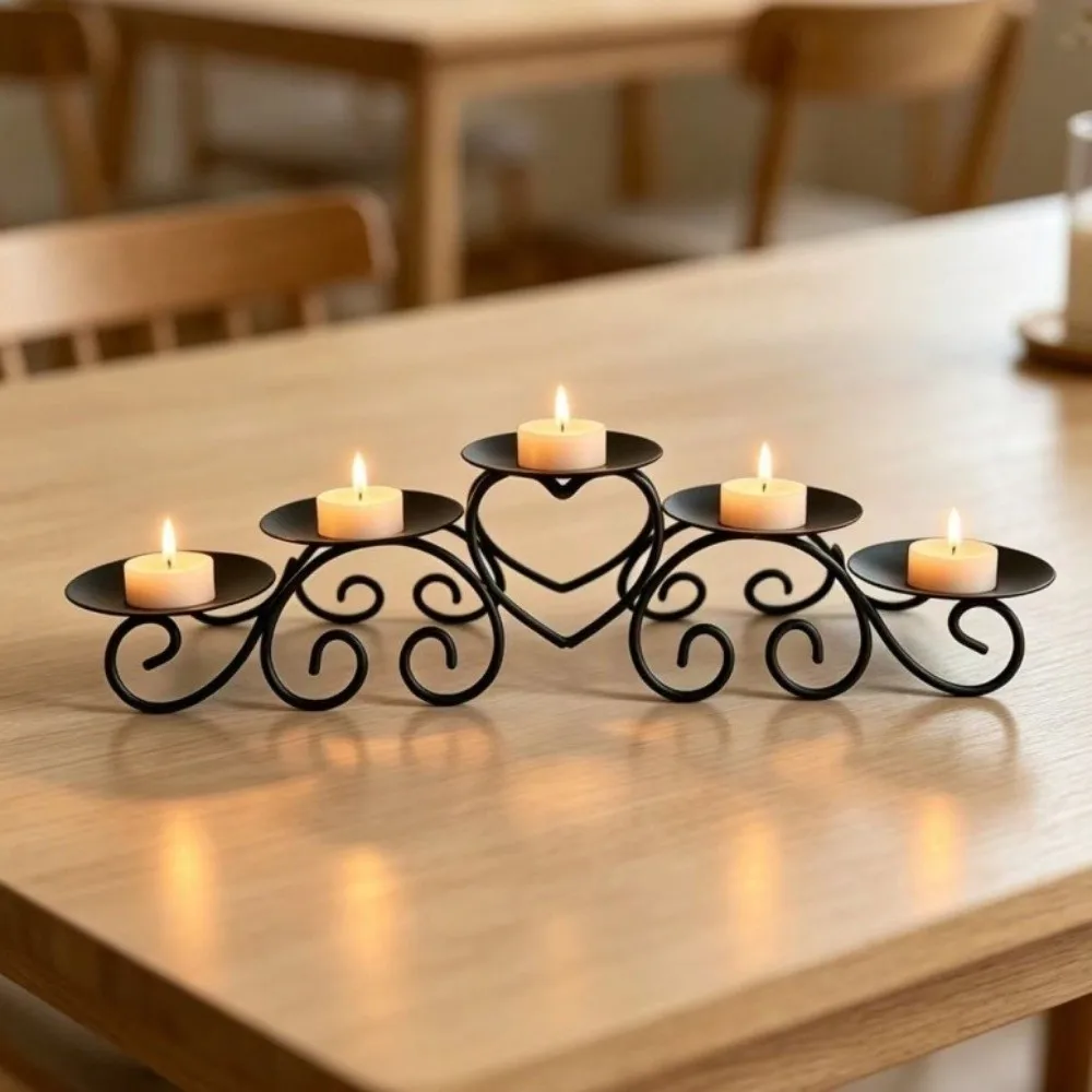 Wrought Iron Metal Heart Shaped Candle Holder Romantic Modern Candlestick Holders Minimalist Five Headed Candlestick Party