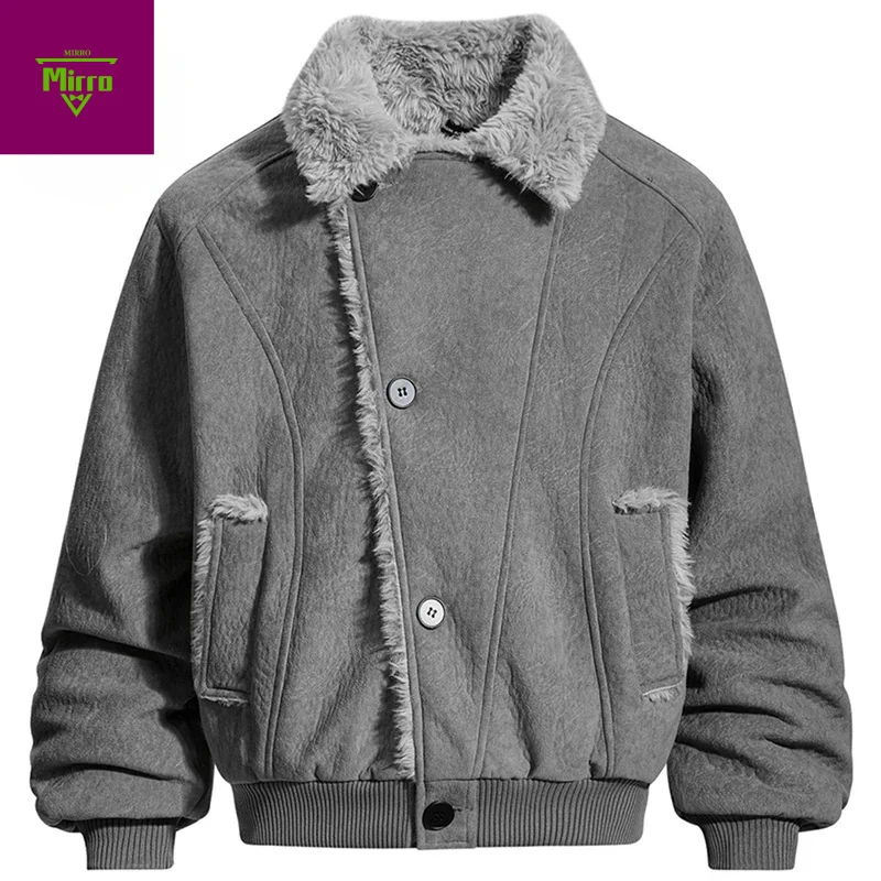 

Men Winter Parkas Coats Plush Warm Jackets Streetwear Harajuku Vintage Padded Jackets Outwear