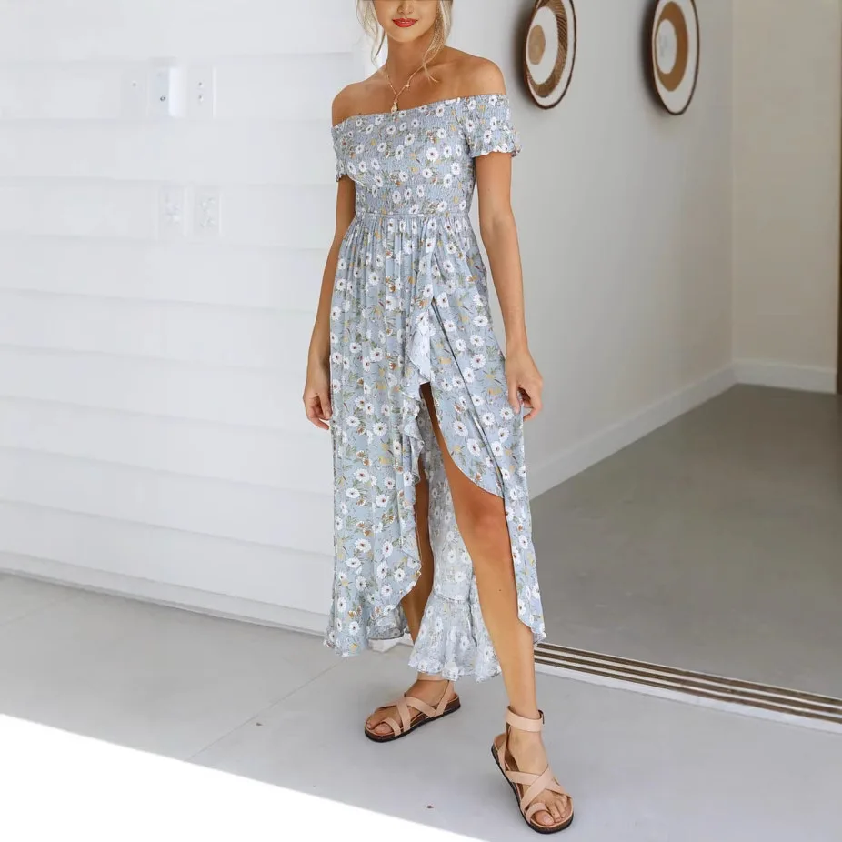 2025 primavera/verão novo produto fresco e doce floral estampado babado borda vestido de comprimento médio 1386