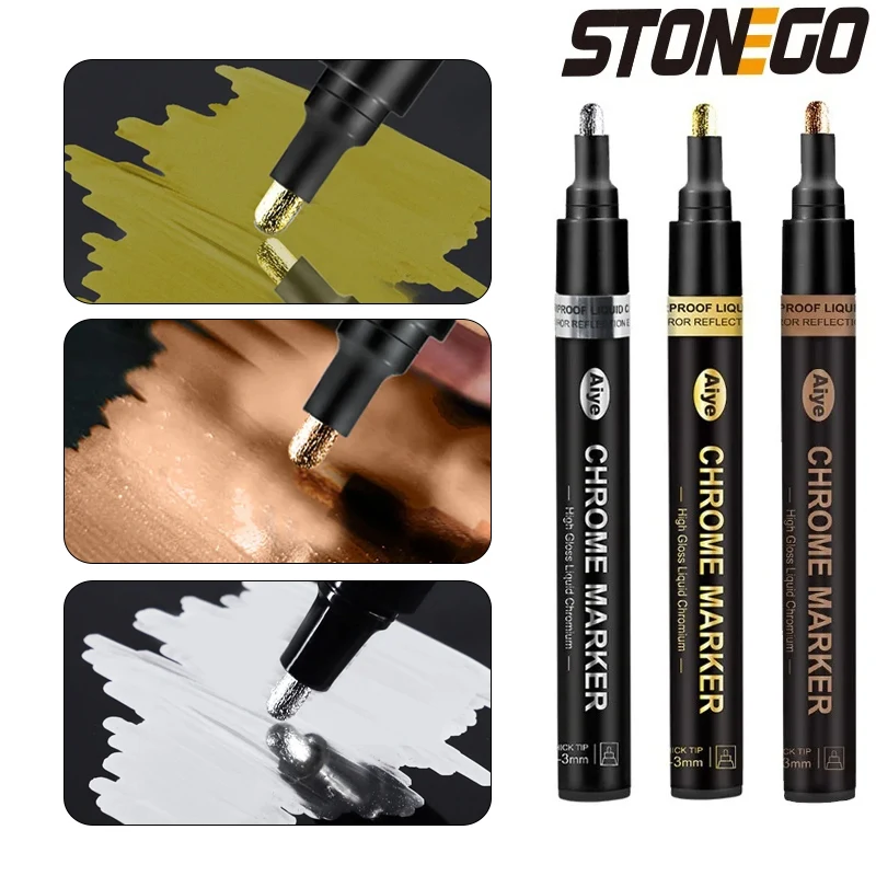 STONEGO Waterproof Metallic Pen Mirror Chrome Marker, Reflective Paint Pen for DIY Craftwork and Student Supplies