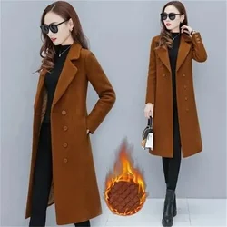 Female Woolen Coat Velvet 2023 Women's Double-Breasted Woolen Coat Spring and Autumn Woolen Coat Fashion Suit Collar ThickTrench