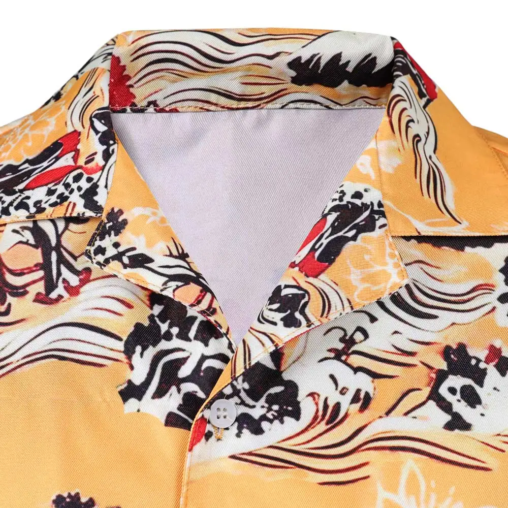 Movie The Adventures Cliff Booth Cosplay Yellow Shirt Costume Printed Top Uniform Clothes Outfits Male Halloween Carnival Party