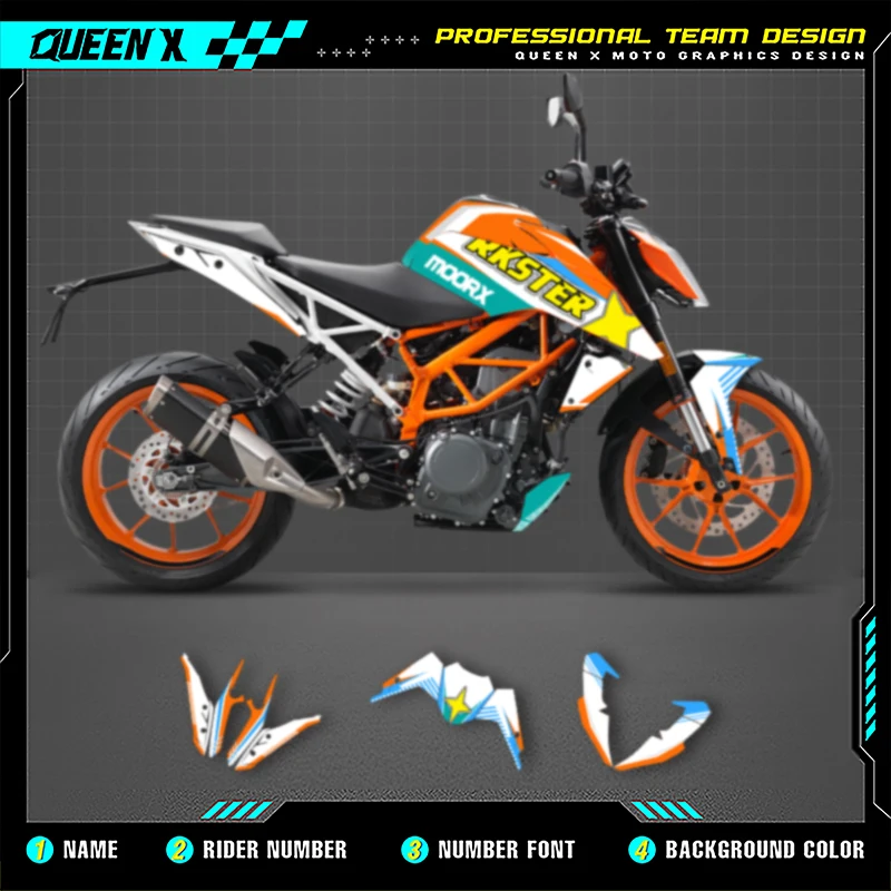

Queen X MOTOR Graphics Decals Stickers Kit For KTM DUKE125 390 2020 2019 2018 2017 Custom Motorcycle Accessories Numer Name 007