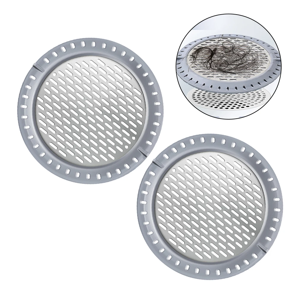 2PCS 5 Inch Stainless Steel Shower Drain Hair Catcher 304 Grade Rust-Resistant Floor Strainer With Silicone Seal And Side Handle