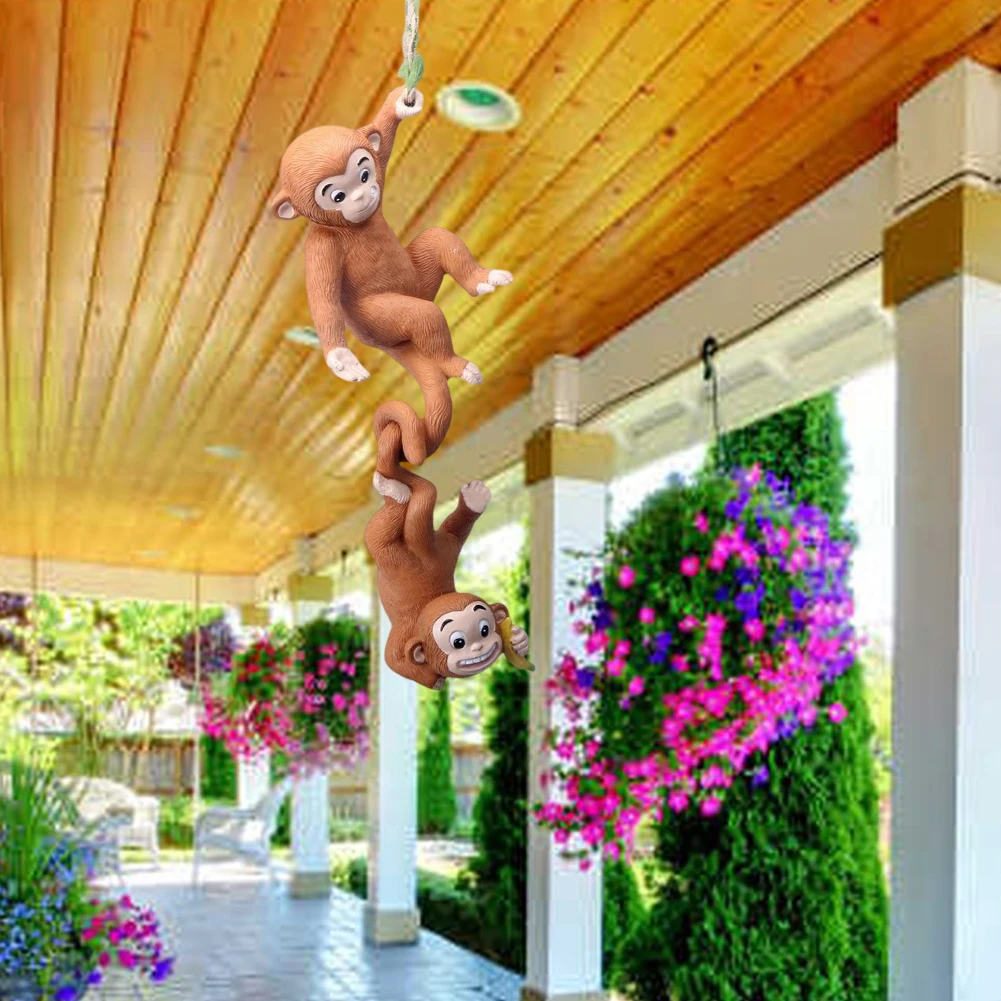 Outdoor Resin Monkey Garden Decoration Hanging For Patio Balcony Or Rockery Landscape With Playful Climbing Design
