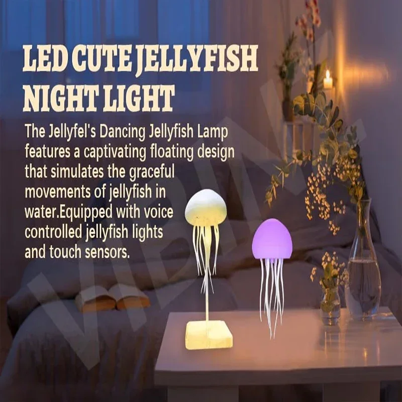 Cartoon Dancing Jellyfish Night Light RGB Gradient Cute Jellyfish Bedside Lamp Voice Control Type-C Charging LED Night Lamp