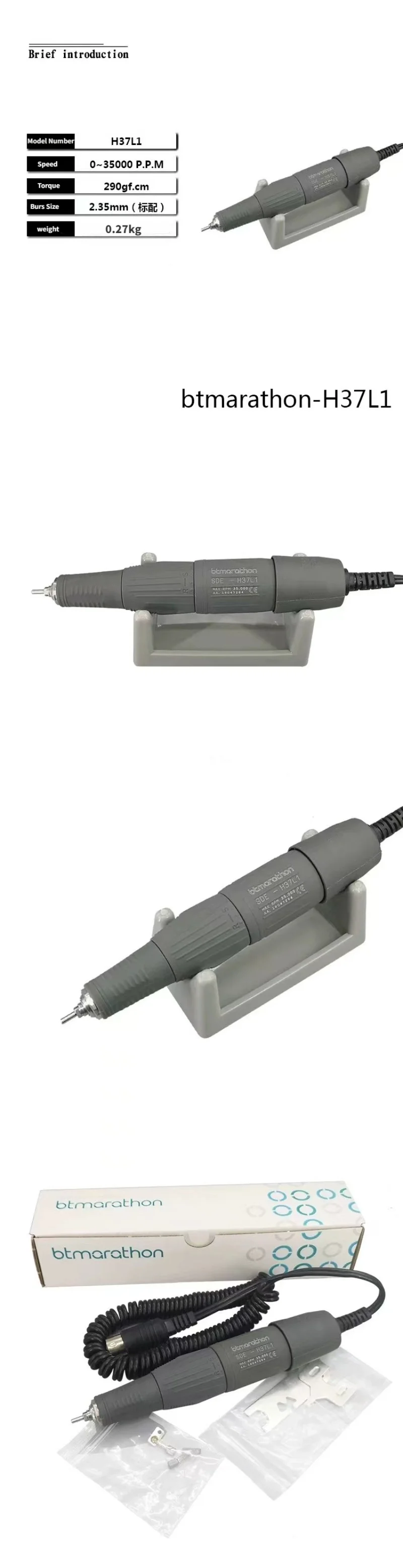 Dental-Handschleifer-Handstück, Labor-Mikromotor-Bohrer, Zahnarztgerät, Marathon-Polierer, 35000 U/min, 18/102/204 Griff-Set mit Spitzen – Detail 2