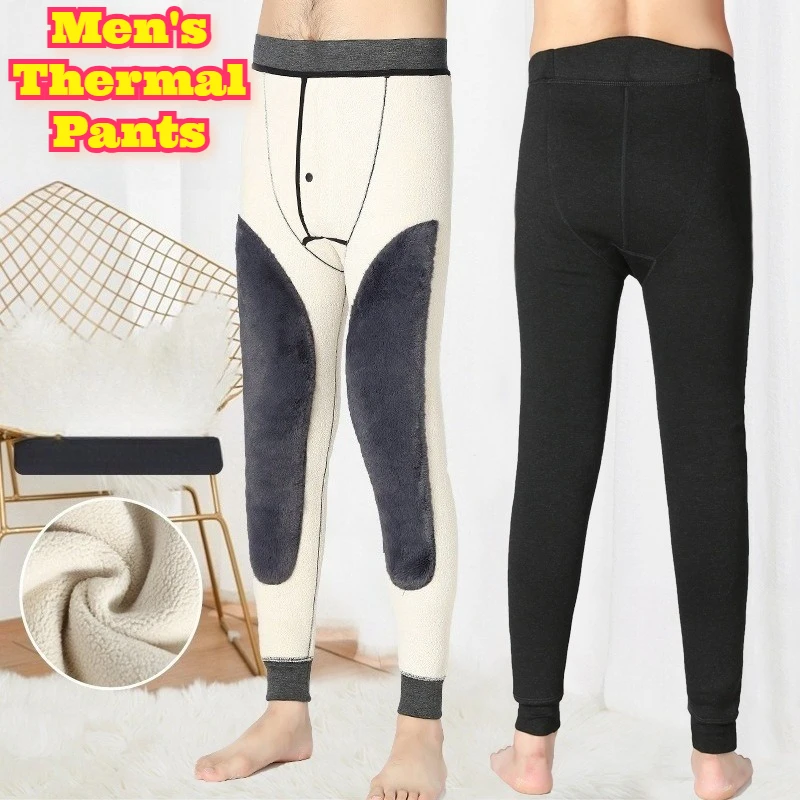 ‌ Pantalones térmicos de invierno para hombre, pantalones de algodón con forro polar, ropa interior cálida de cintura alta, ropa térmica a prueba de viento para clima frío de talla grande
