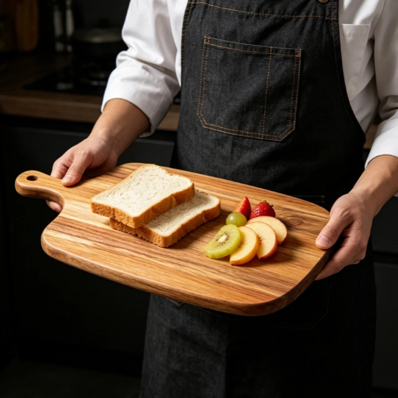 WXCOOKitchen Food Safe Cutting Board with Handle for Fruits Vegetables Cheese Bread Fish Desserts Serving Board Wooden