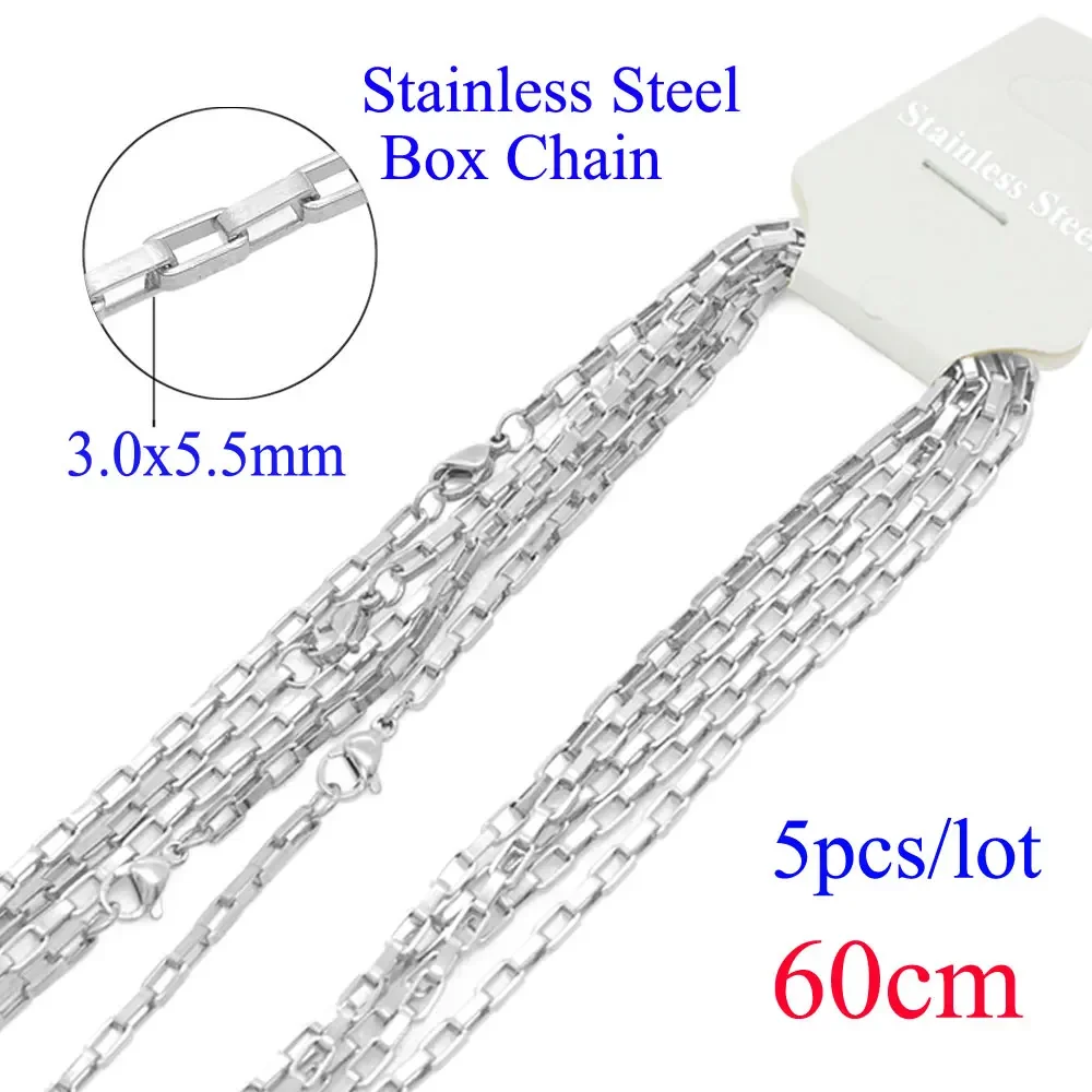 5pcs/lot Bulk Wholesale 304 Stainless Steel 3x5.5mm Square Box Chain Necklace for DIY Jewelry Making 60cm Rope Fiago Curb Chain