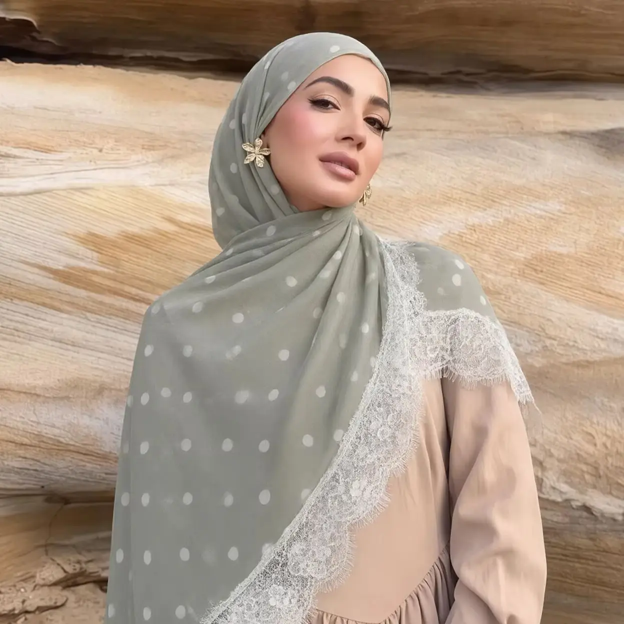 Fashion Viscose Lace Printed Muslim Hijab Polka Dot Chiffon Shawl for Women New Turban Head Scarf Headwraps Ramadan Eid 180*80cm