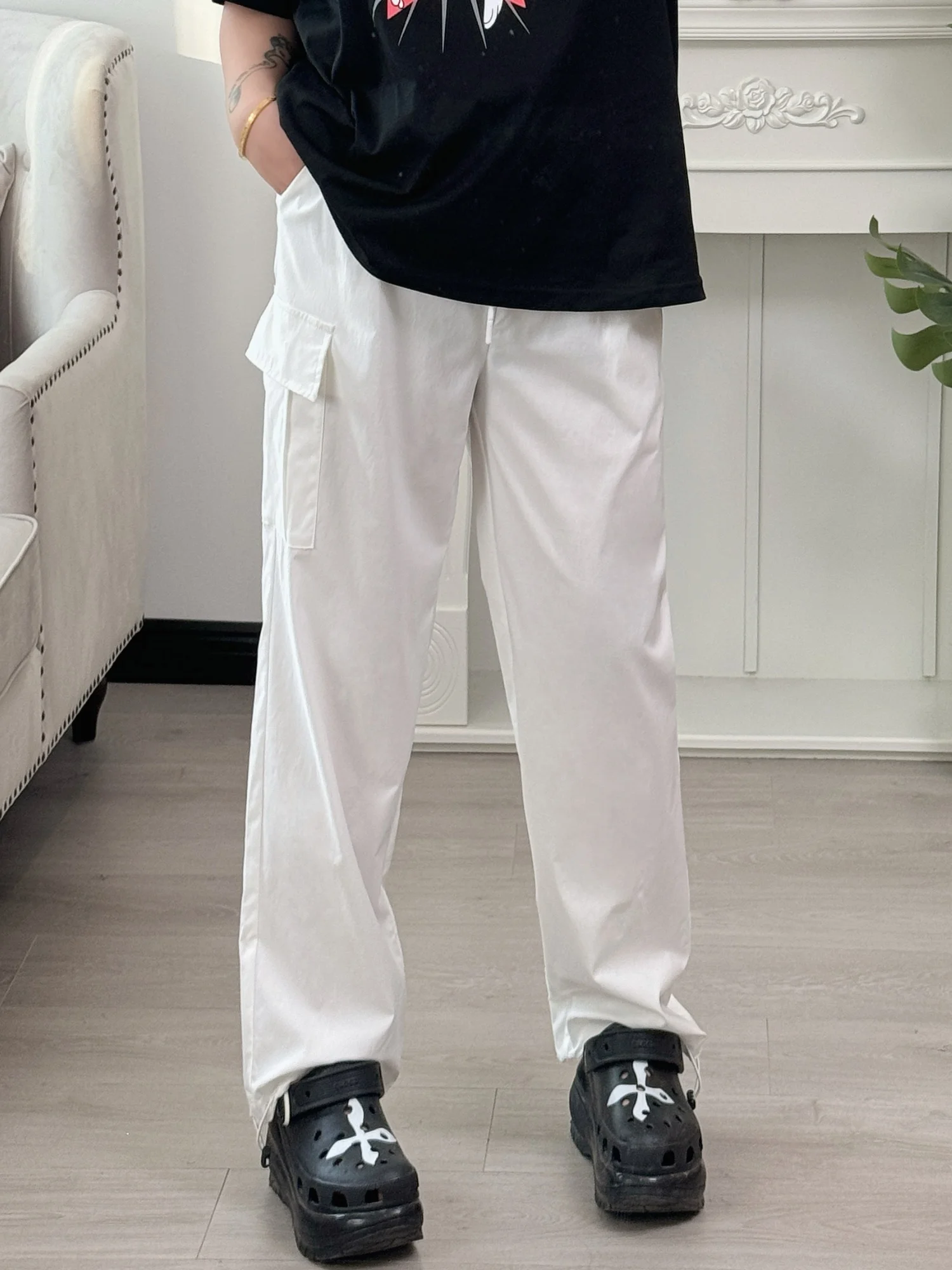 

Женские повседневные свободные быстросохнущие рабочие брюки больших размеров, летние, тонкие, с высокой талией, длинные, прямого кроя, удобные, одежда больших размеров