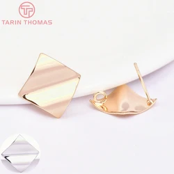 (7516) 10PCS 17MM  24K Gold Color Brass Rhombic Wavy Stud Earrings High Quality Diy Jewelry Findings Accessories Wholesales