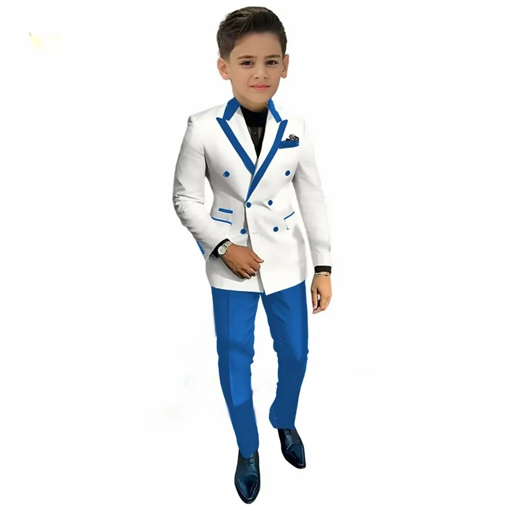 Fashion Boy's Tuxedo 2 Pieces Jacket Pants Set For Piano Contest Performance Double Breasted Kids Party Suit Set Wedding Outfit