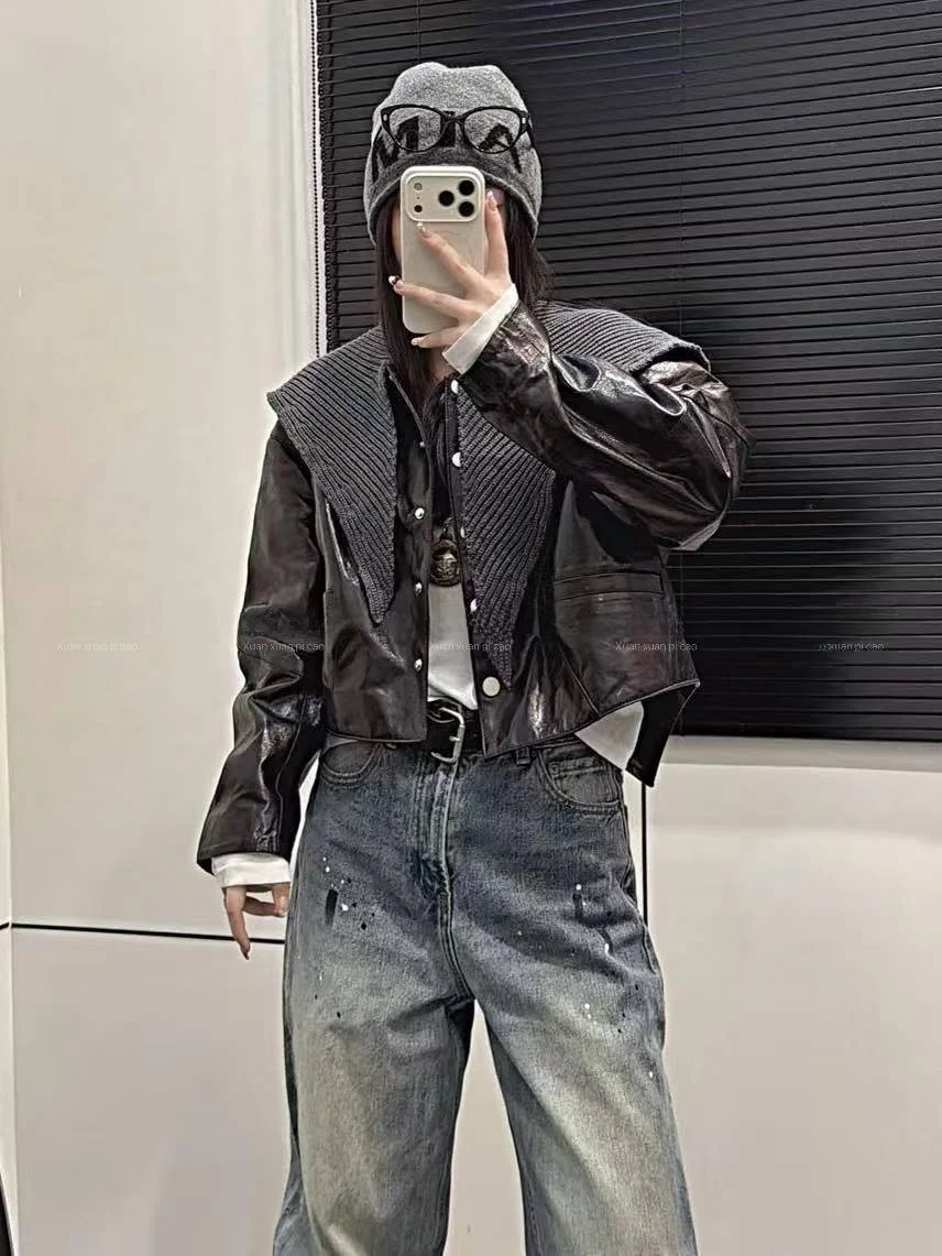 

Ning 2025 New Sle Women's Leather Jaet Genuine eepskin Long Sve Zipper Closure Luxury Feel Small Size Friendly