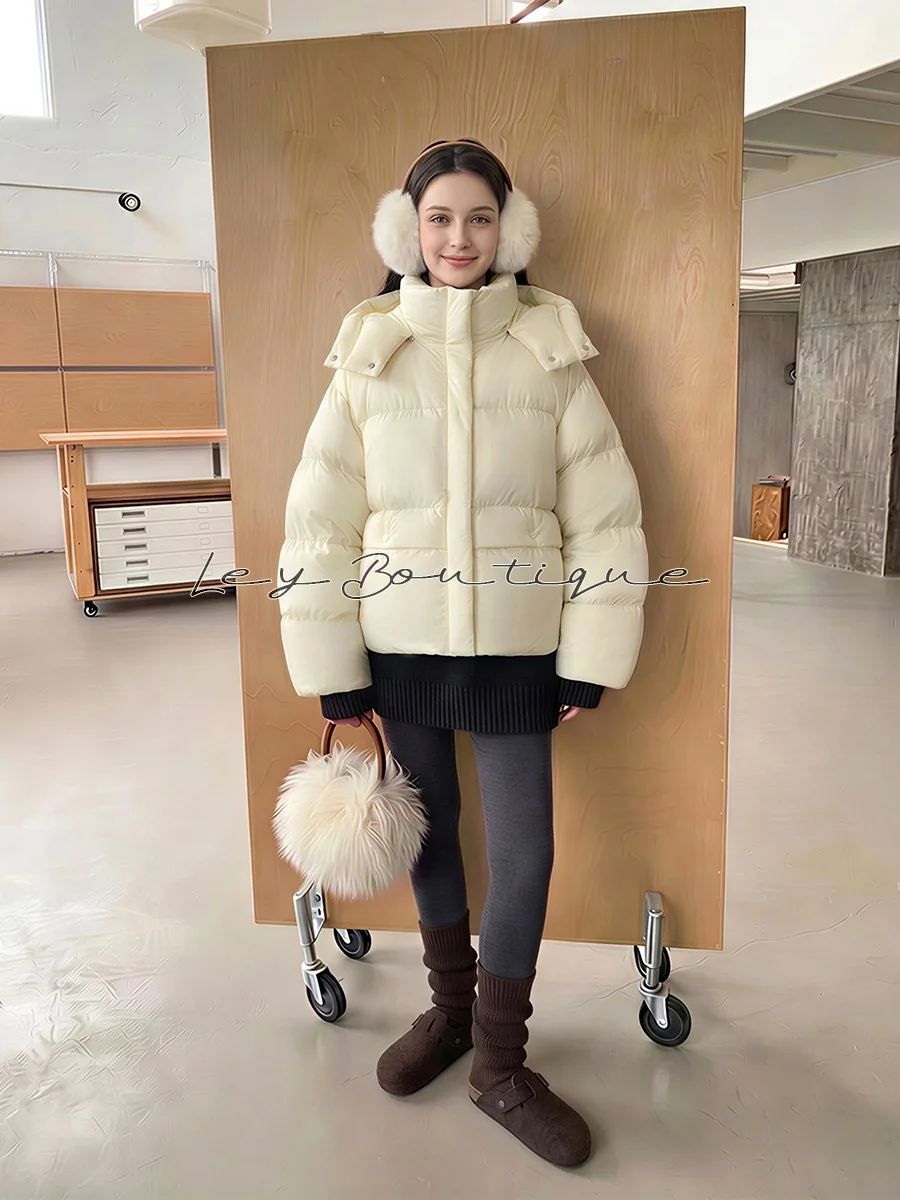 

Женская зимняя утепленная пуховая куртка с капюшоном из белого гусиного пуха, корейский стиль, прямой крой, длинный рукав
