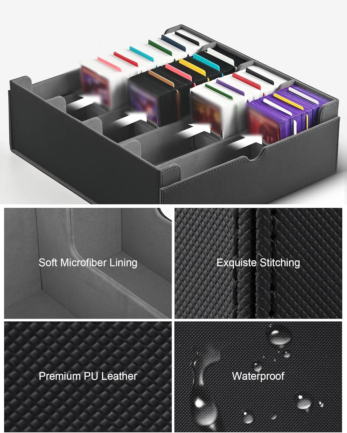 Trading Card Storage Box, Holds 2400+ Deck Box with Removable Cover; PU Leather Card Box Fits TCG PTCG Sports Cards