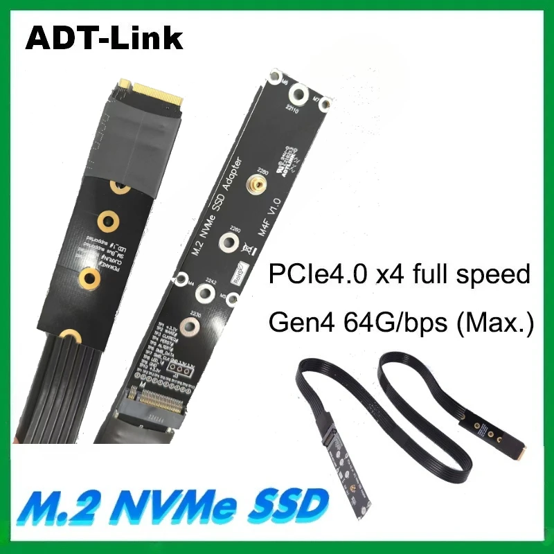 

ADT-Link M.2 NVMe SSD Extension Cable Extender PCIe 4.0 X4 Gen4 Full Speed NVMe M-Key Supports M.2 NVME Ultra SSD m2 ddr4 64Gbps