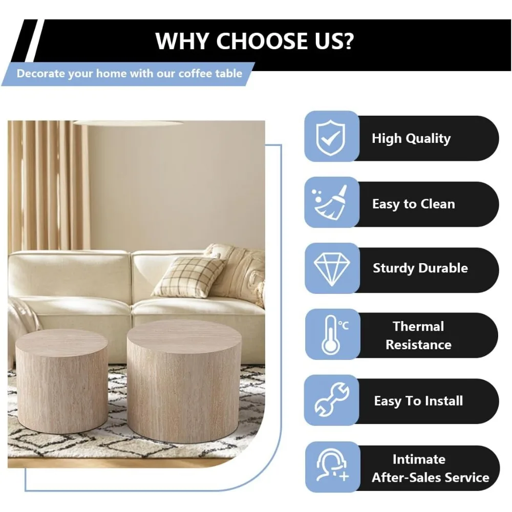 Modern Round Nesting Coffee Table Set for Living Room - Wave Stripe Design, Ideal for Bedroom and Lounge Areas