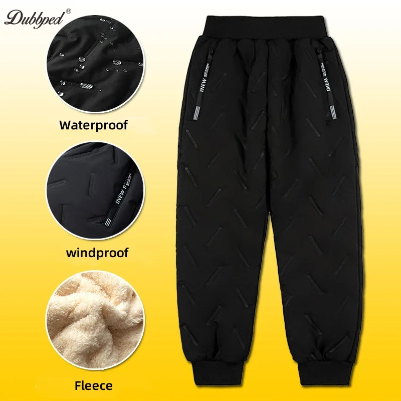 Dubbped Boys Girls Winter Pants Waterproof Cotton Padded Thick Warm Trousers Ski Pants Elastic Kids Fleece Pant Thick Pants 5-16