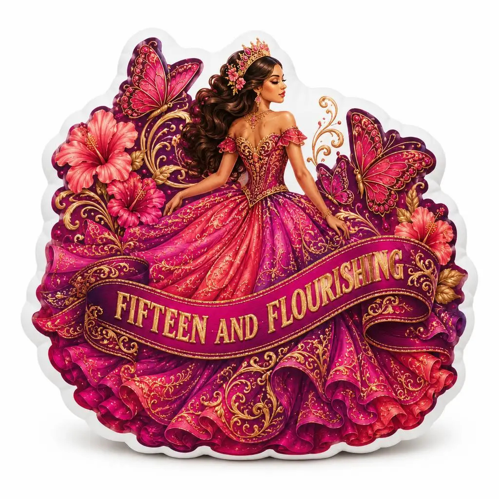 Quinceanera Fifteen and Flourishing Shaped Throw Pillow Birthday Cushion for 15 Year Old Girl Decorative Sofa Gift Party