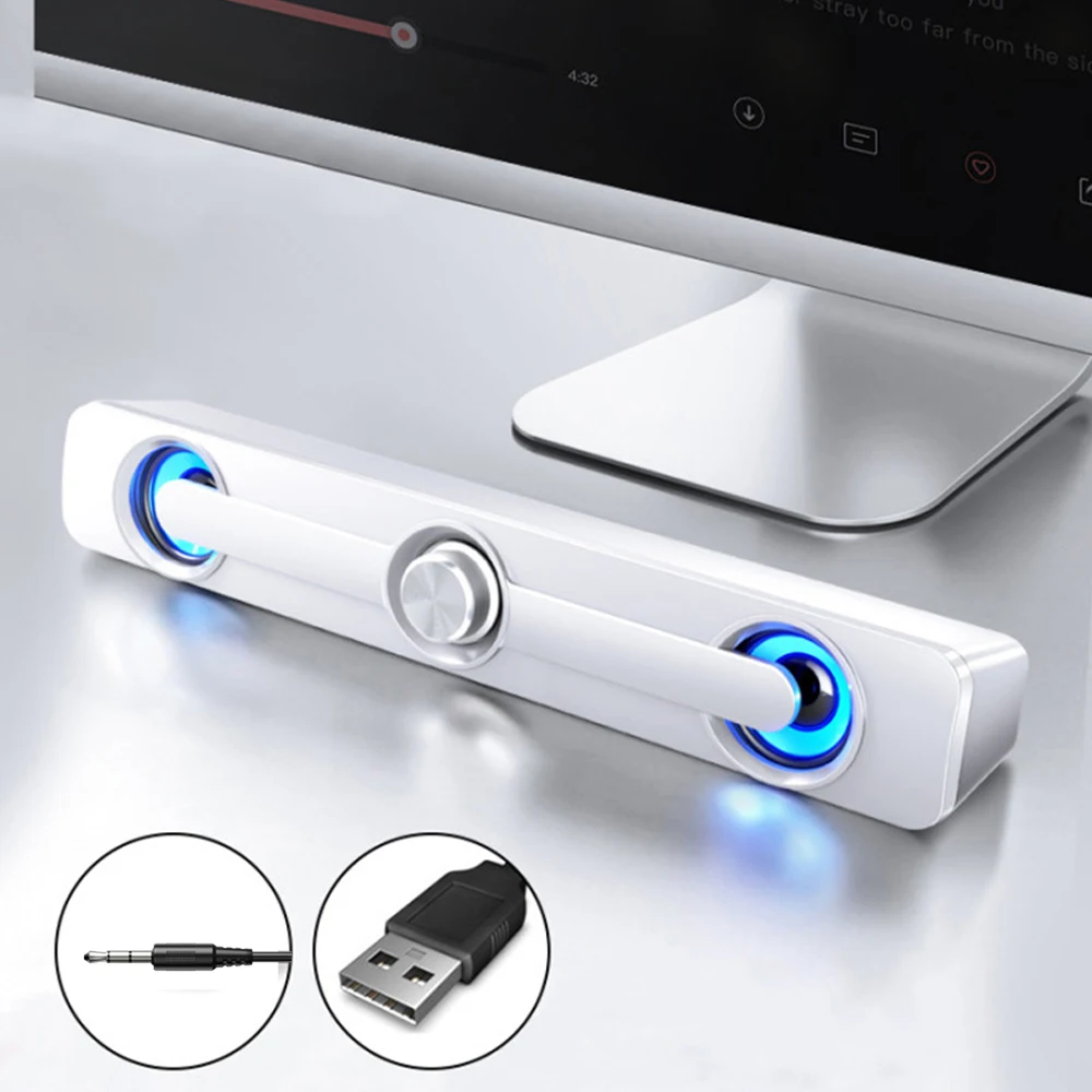 Poderoso USB Wired Computer Speaker, Bar Stereo, Subwoofer Bass, Surround Sound Box para PC, Laptop, Telefone, Tablet, MP3, V-111