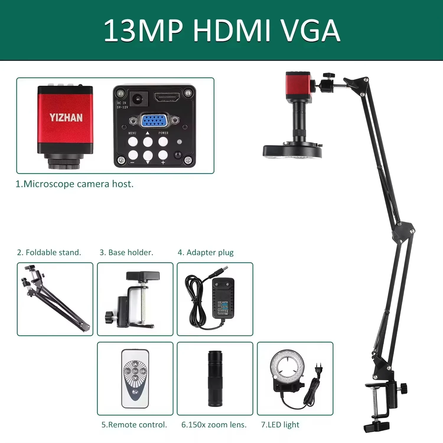 4K 150X Digitale Microscoop 48MP Videomicroscoop voor Elektronica HDMI Type-C USB 13MP VGA Industriële Camera voor PCB-inspectie