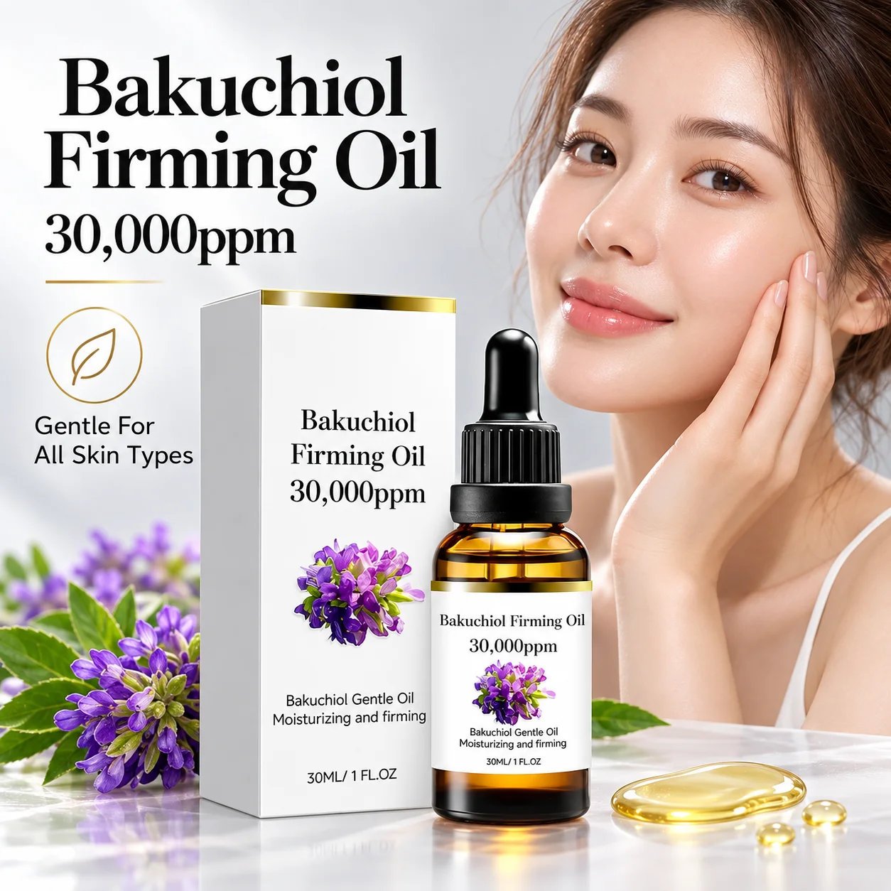 30ml Bakuchiol Face Oil Plant Based Firming Serum Lightweight Moisturizing Formula for Dry Sensitive Skin Smooth Radiant Care