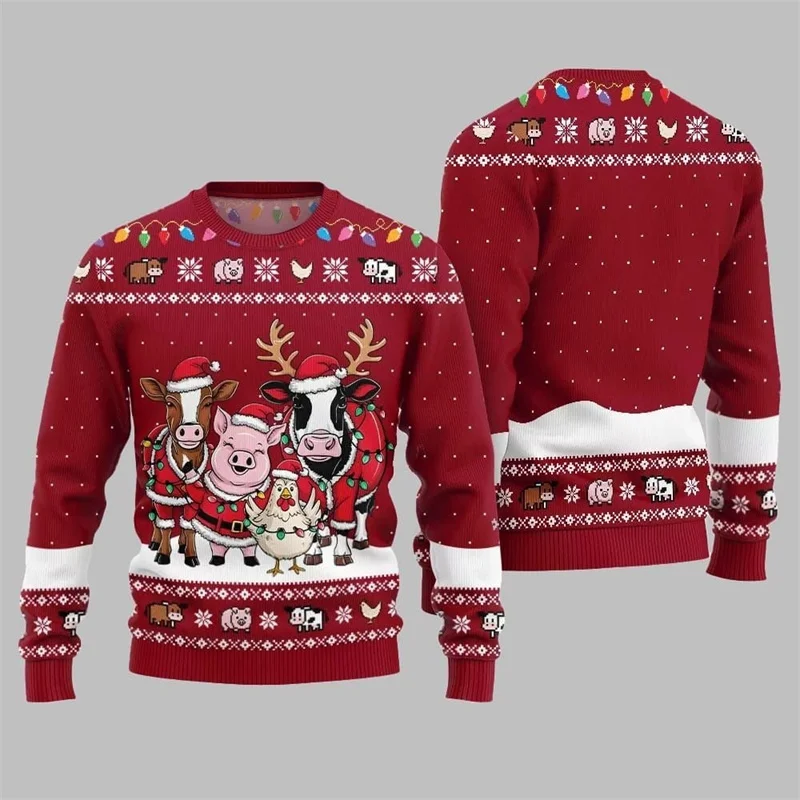 Festival Funny Ballet Pig Print Ugly Christmas Sweater For Men Women Round Neck Loose Sweatshirt Humour Farm Animal Sweater 2025