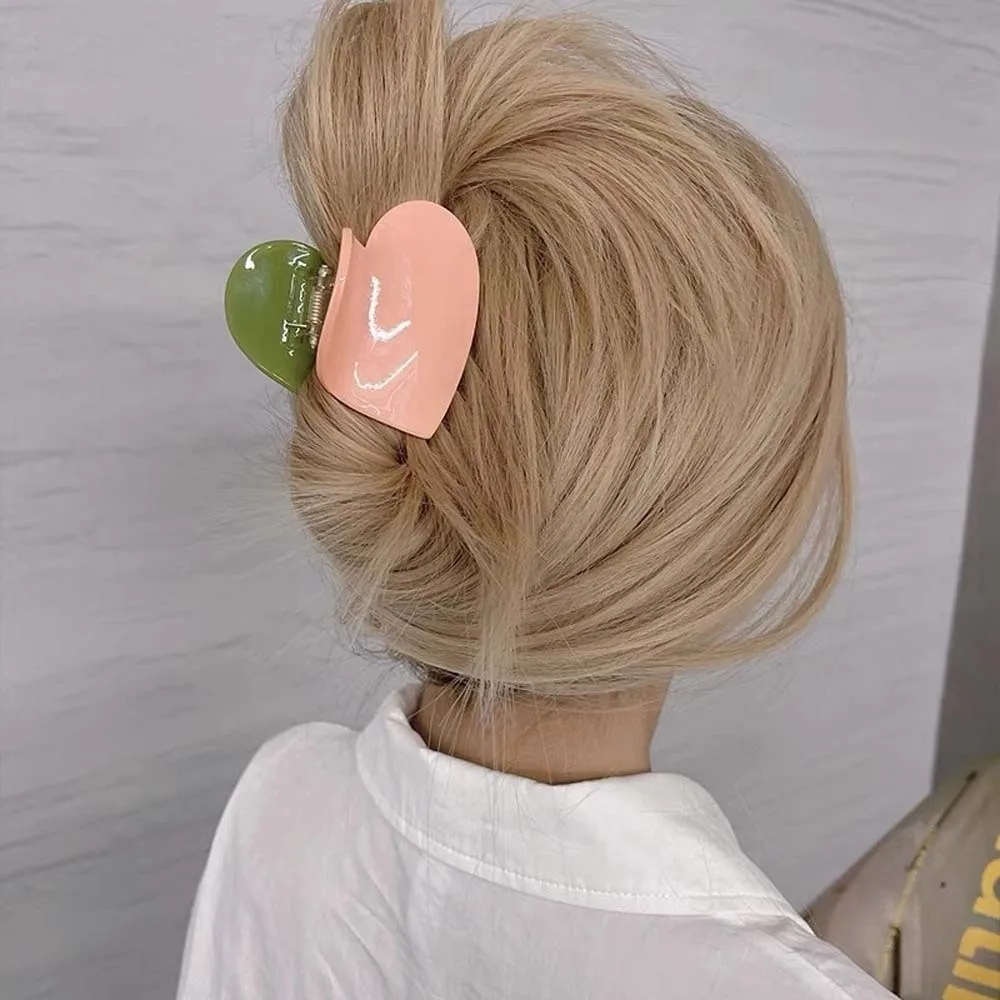 

Модная элегантная заколка-крабик в форме сердца, в корейском стиле, из акрила (смоляного) и ацетатного волокна, однотонная, в клетку, для девочек