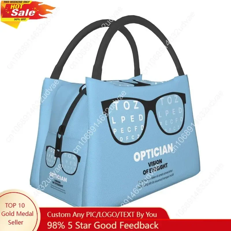 Optician Vision Glasses Resuable Lunch Box for Women Leakproof Eye Test Snellen Chart Thermal Cooler Food Insulated Lunch Bag